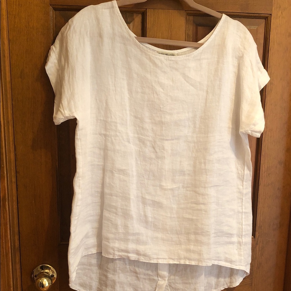 Oversized Relaxed White Linen Short-Sleeve Women's Top